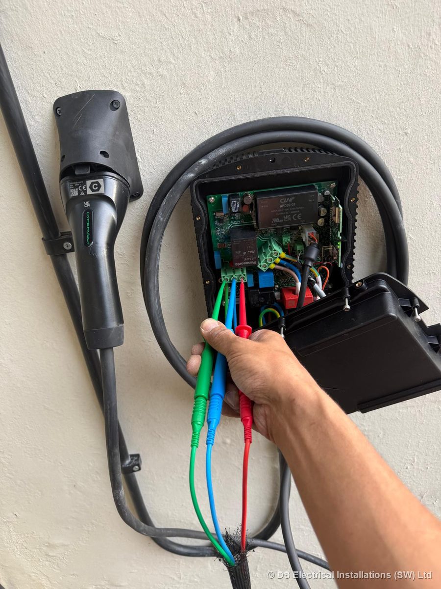 Testing the EV charger supply at the terminals with a multifunction tester before commissioning
