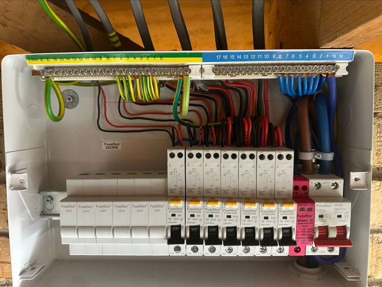 DS Electrical dual-RCD consumer unit &mdash; dedicated immersion circuits sit on RCBOs alongside other house circuits
