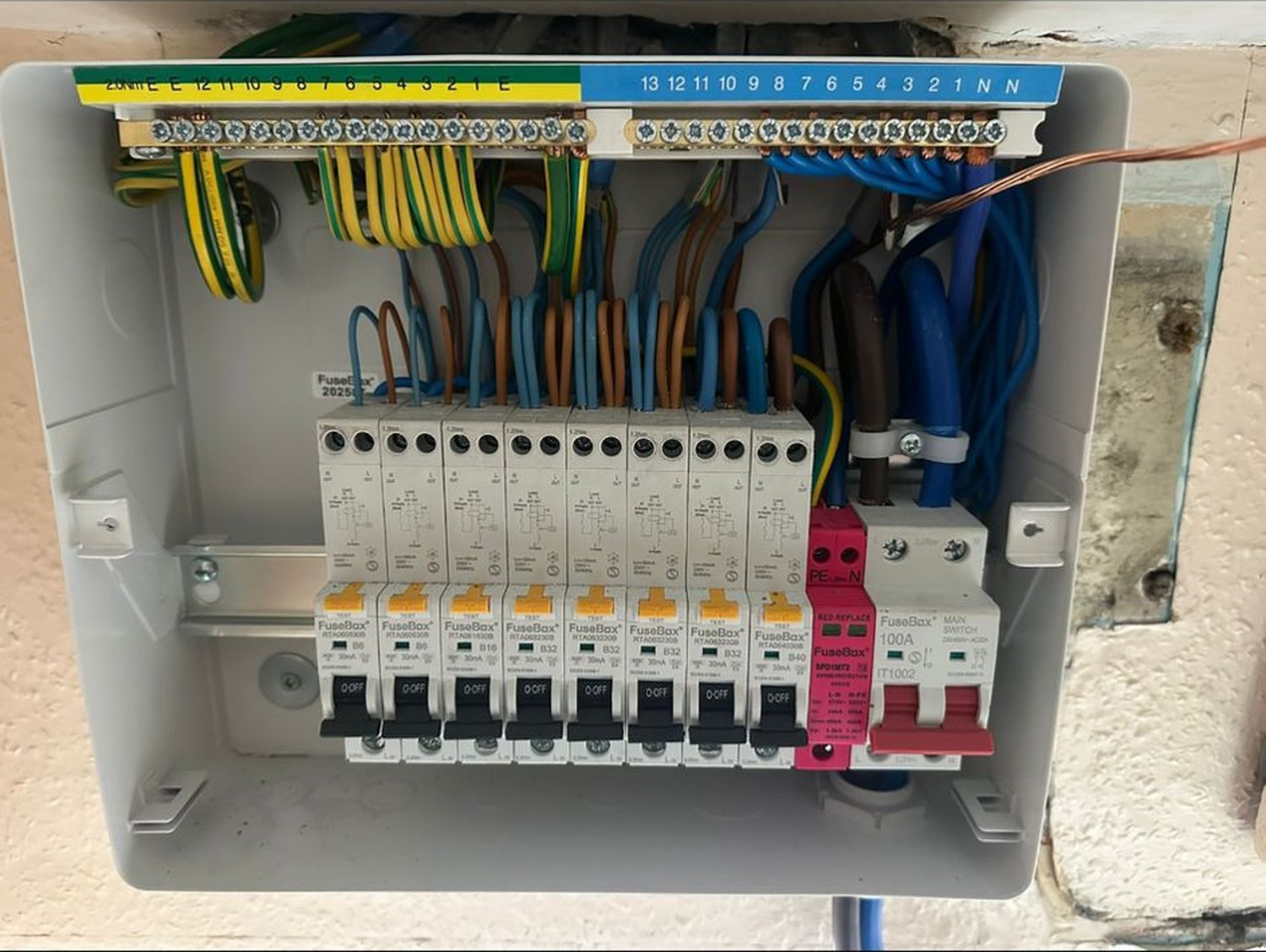 DS Electrical consumer unit install &mdash; dedicated 16A radial circuits feed immersion heater installs across Mid Somerset