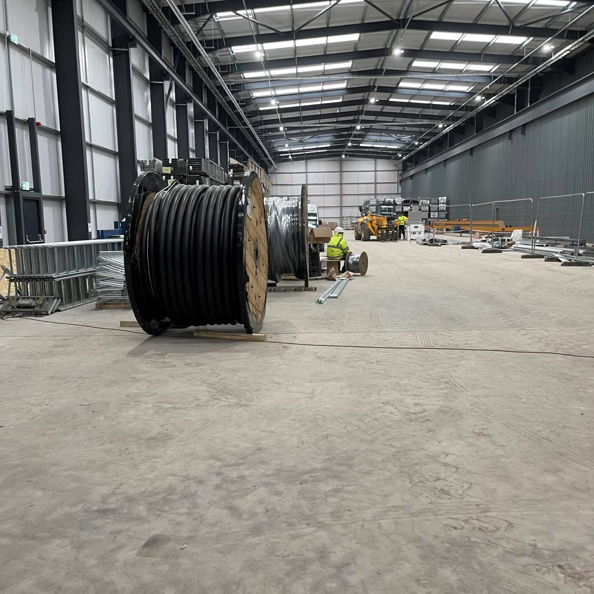 Industrial power distribution with galvanised cable tray and three-phase supply cabling by DS Electrical Somerset