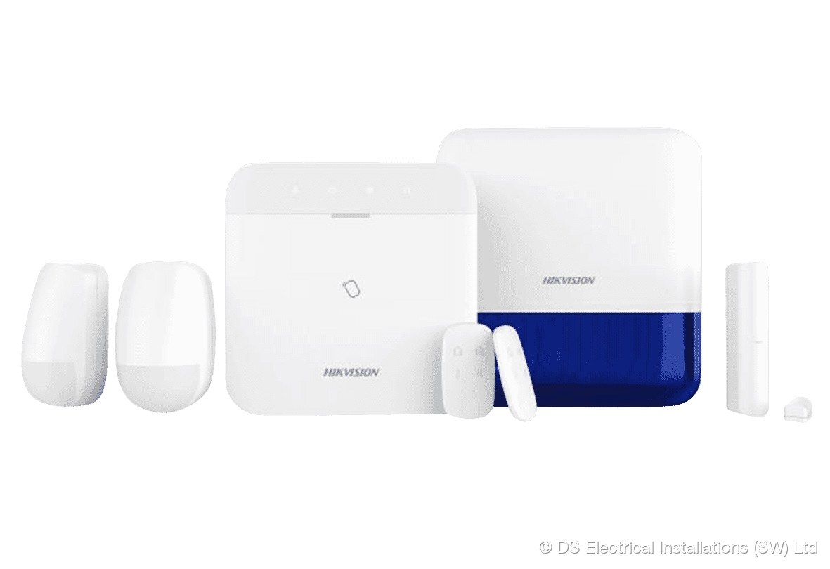 Hikvision AX PRO wireless alarm kit - hub, twin PIR detectors, outdoor blue siren, keyfob and door contact