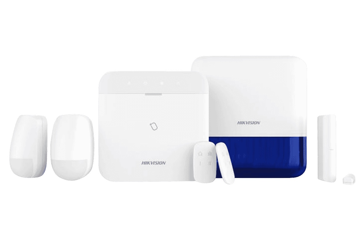 Hikvision AX PRO wireless alarm kit - hub, twin PIR detectors, outdoor blue siren, keyfob and door contact