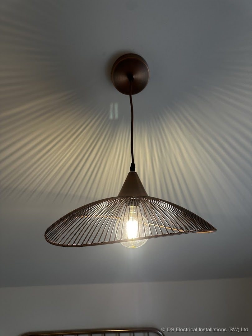 Industrial dome pendant light installed and wired