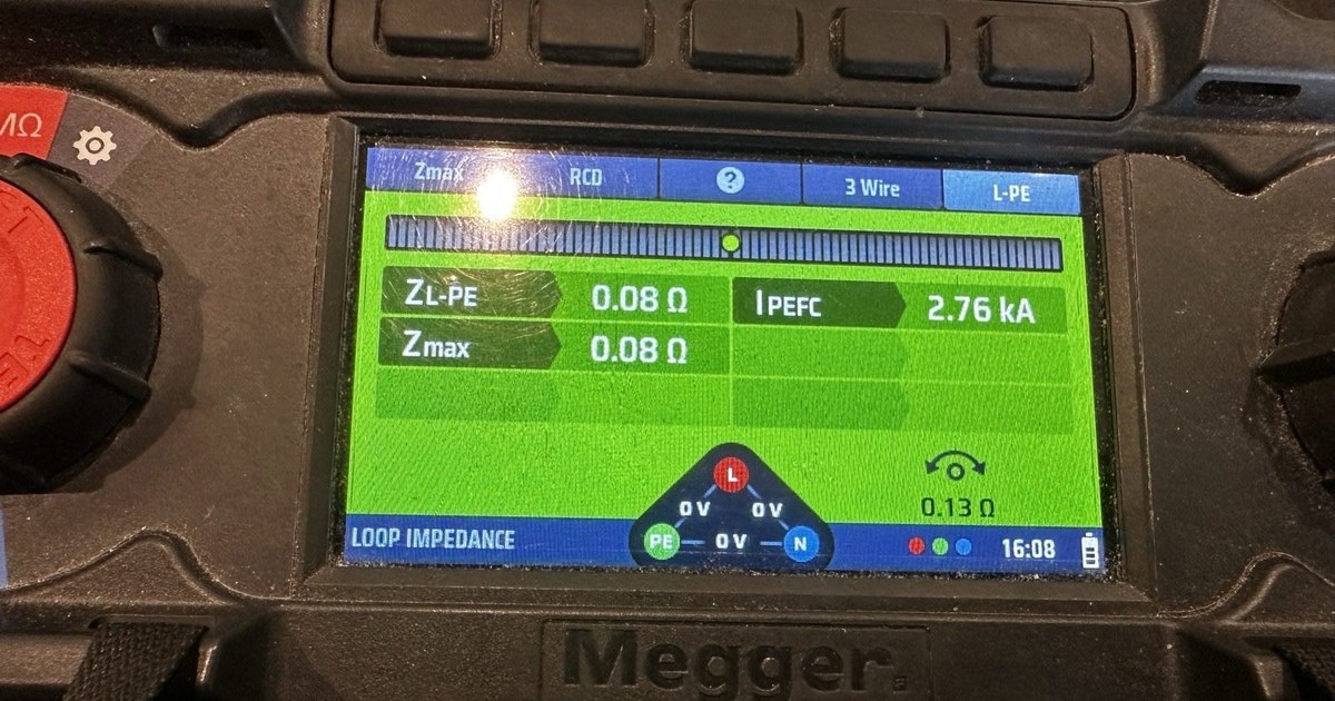 DS Electrical engineer using a Megger tester &mdash; calibrated test instruments, IET CoP 5th Edition